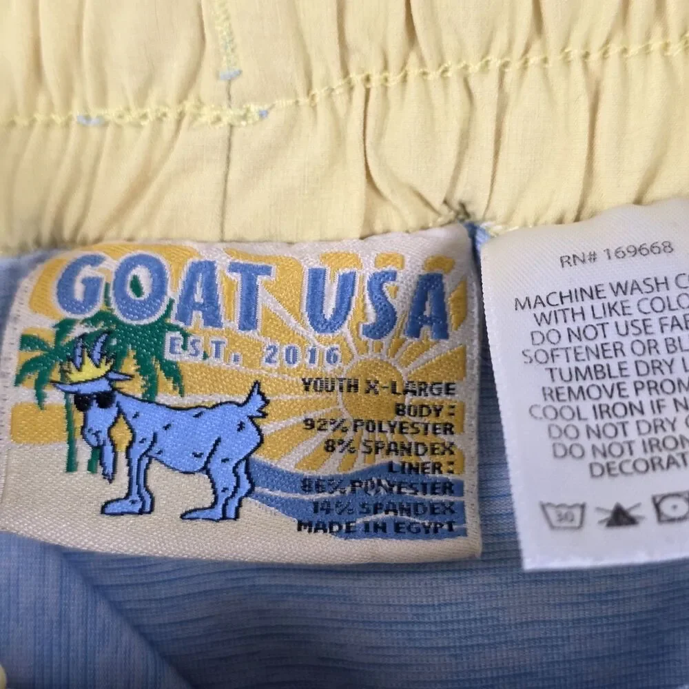 GOAT USA Boys Lined Swim Trunks Money Goat Print Blue Youth XL
